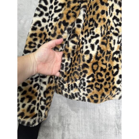 Nine West Jacket Womens Small Leopard Animal Print Faux Fur Zip Up Pockets Cozy - Picture 3 of 12
